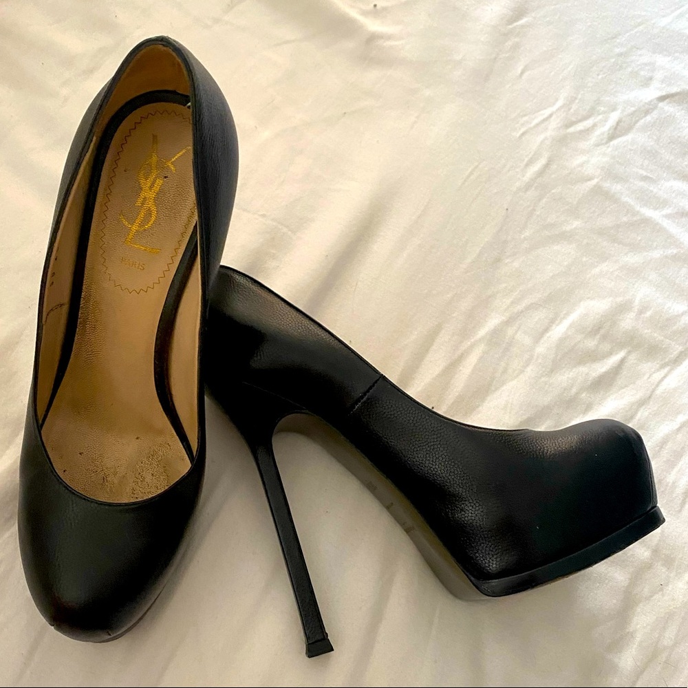 YSL 36.5 black tribute pumps